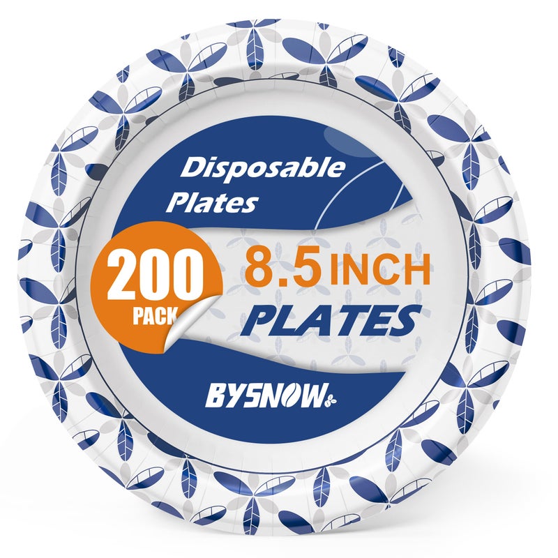 BYSNOW 200 Pack Paper Plates 85 inch Disposable Heavy Duty Bulk Plates Soak Proof for Dinner Party Birthday and Picnic